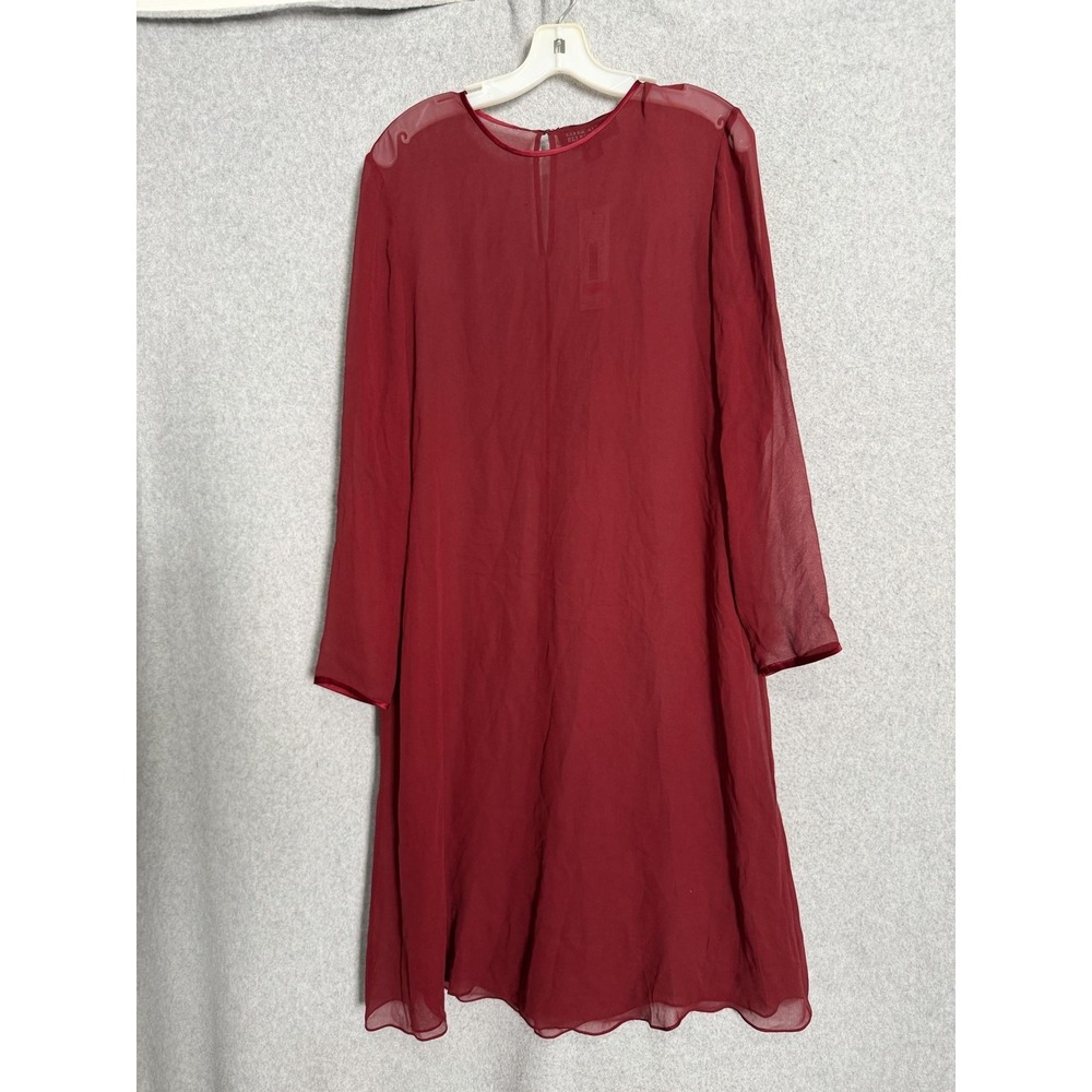 Linda Allard Ellen Tracy Dress Womens 12 Red Silk Chiffon Shift Knee Length